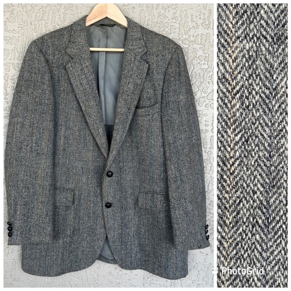 Vintage Harris Tweed Stafford Herringbone Wool Blazer Sports Coat Jacket